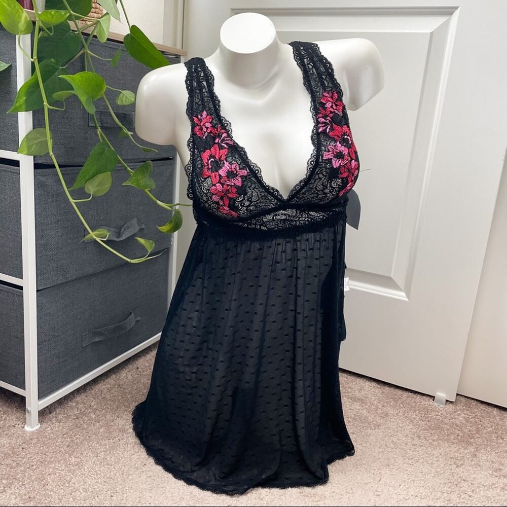 Seductivewear by Cinema Etoile Black Lace Teddy Lingerie Floral Embroidery NWT S